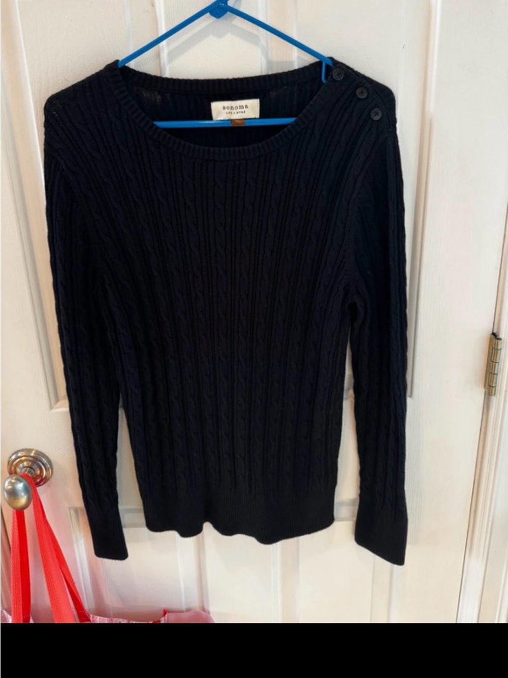 Sonoma Black Cable Knit Button-Shoulder Sweater